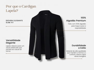 Kit 2 Cardigans Masculinos Com Lapela Alongada - Preto