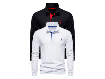 Kit 2 Camisas Polos Masculina Manga Longa Animals - Branco e Preto 
