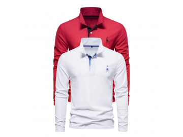 Kit 2 Camisas Polos Masculina Manga Longa Animals - Branco e Vermelho 