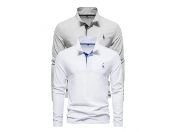 Kit 2 Camisas Polos Masculina Manga Longa Animals - Branco e Cinza 