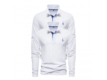 Kit 2 Camisas Polos Masculina Manga Longa Animals - Branco e Branco 