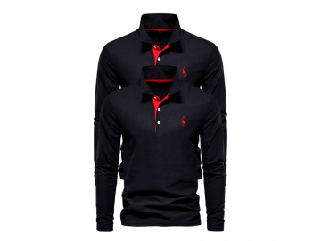 Kit 2 Camisas Polos Masculina Manga Longa Animals - Preto e Preto 