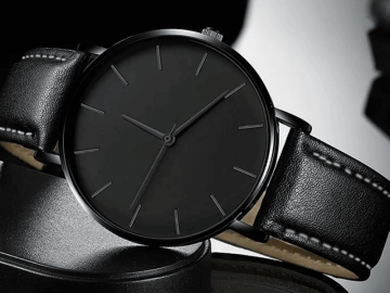 Kit 3 Peças Relógio Masculino + Pulseiras e Colar em Couro - Preto