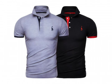 Kit 2 Camisas Polos Masculina Animals - Cinza e Preto 
