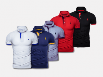 Kit 5 Camisas Polos Masculinas Animals - Branco, Azul, Cinza, Vermelho e Preto 