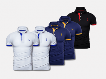 Kit 5 Camisas Polos Masculinas Animals - Branca, Branca, Azul, Azul e Preta 