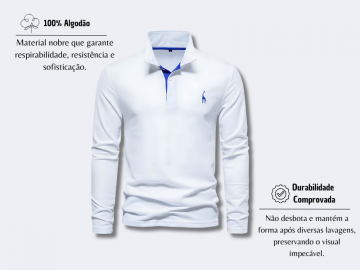 Kit 3 Camisas Polos Masculina Manga Longa Animals - Branco, Preto e Cáqui